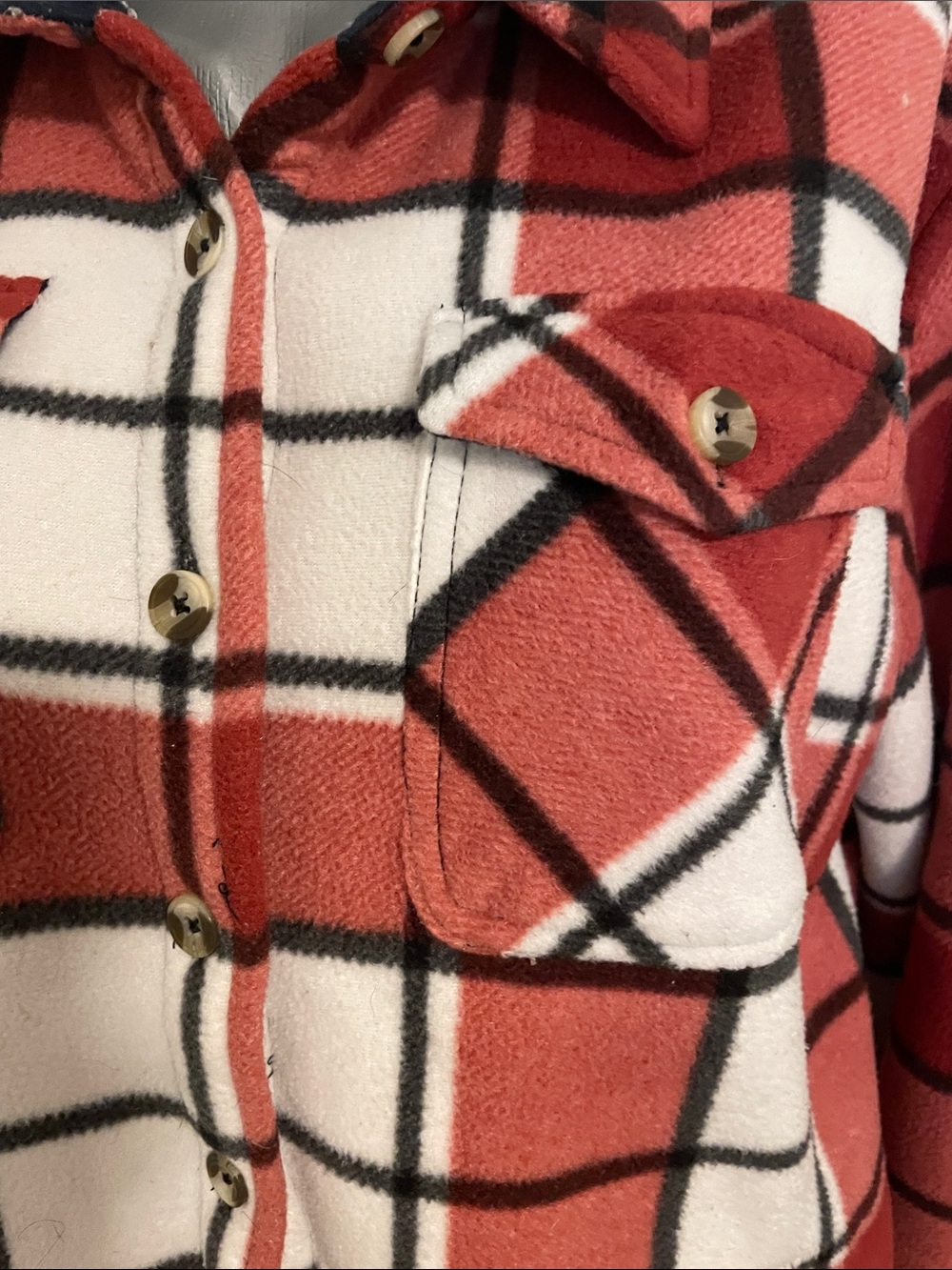 Plaid Button-Front Utility Shacket in Red - Picture 5 of 8